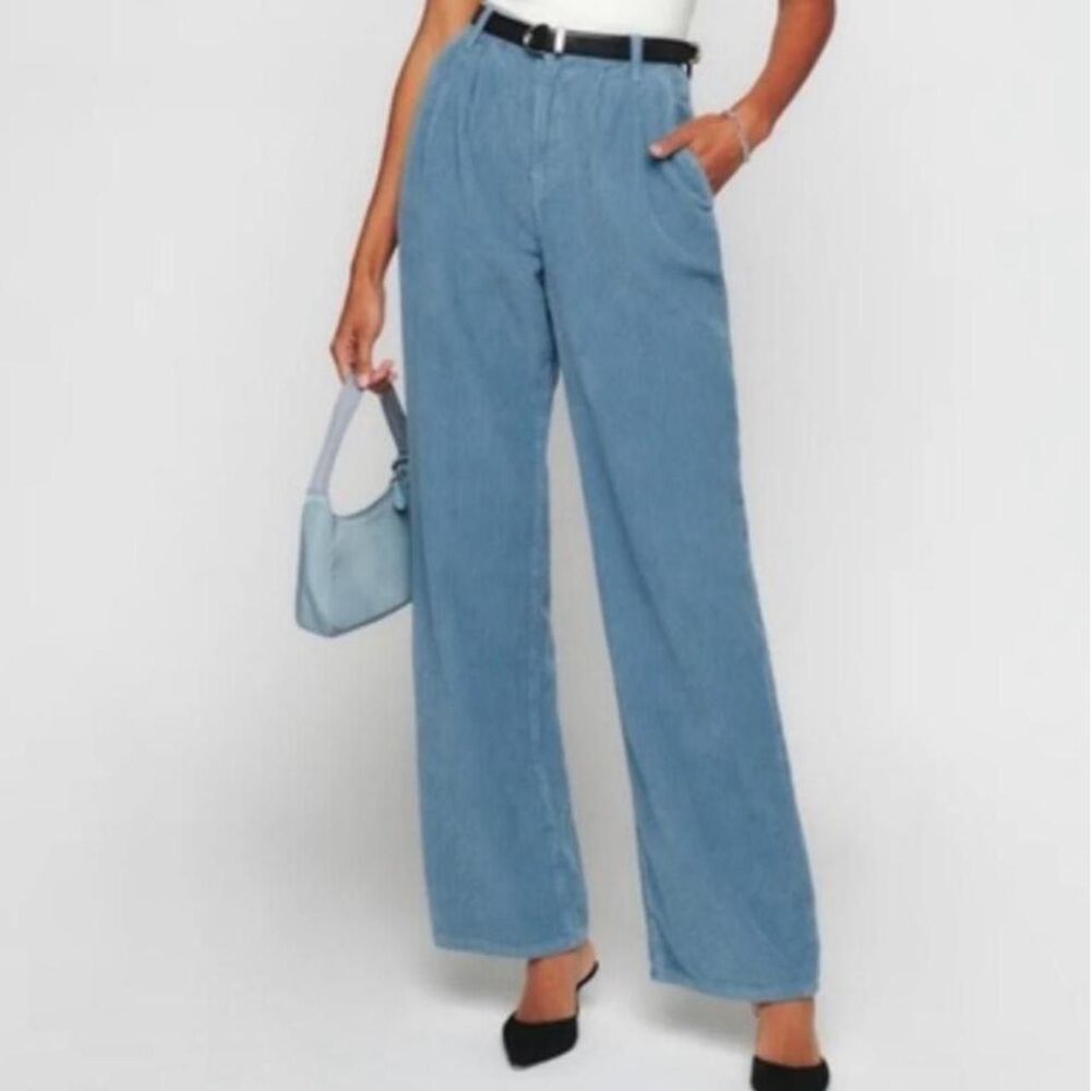 Reformation Montauk Pleated High Rise Corduroy Pants 28 Dusty Blue